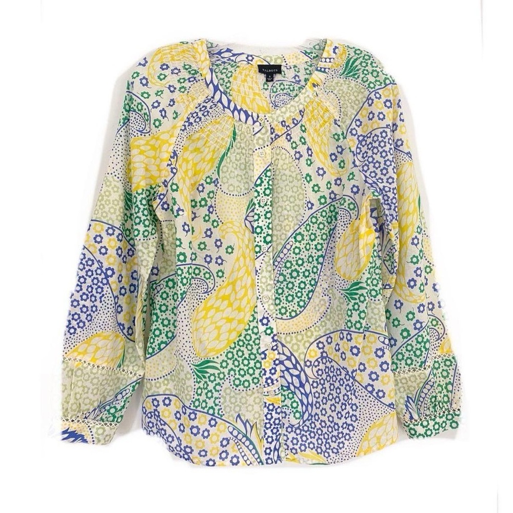Talbots Yellow and White paisley floral button up Blouse top pullover sz 2X NWT